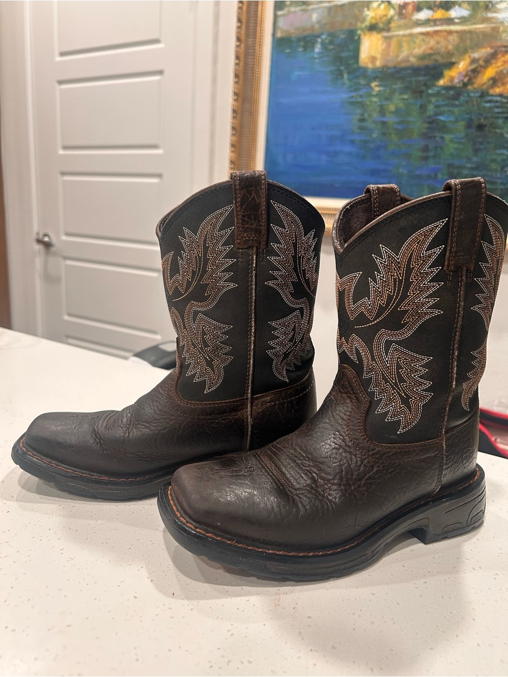 Ariat Kids  Brown Leather Western Cowboy Boots with Embroidered Shaft
